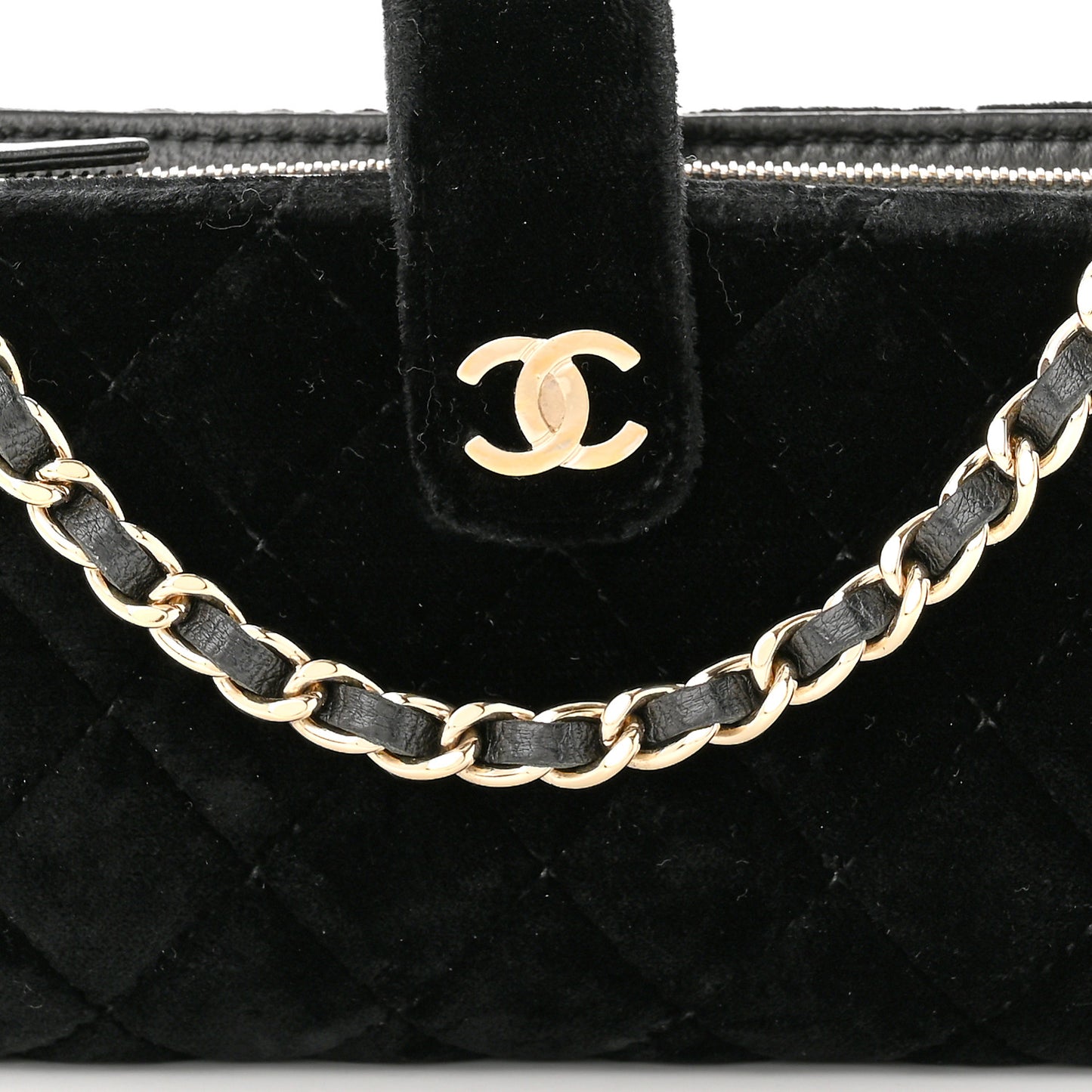 Velvet Quilted Small Clutch With Chain Black