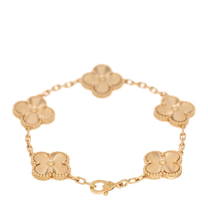 Van Cleef & Arpels 18K Yellow Gold 5 Motifs Guilloche Vintage Alhambra Bracelet 2 of 4