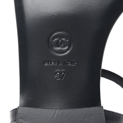 Chanel Lambskin Crystal CC Thong Sandals 37 Navy Blue 7 of 8