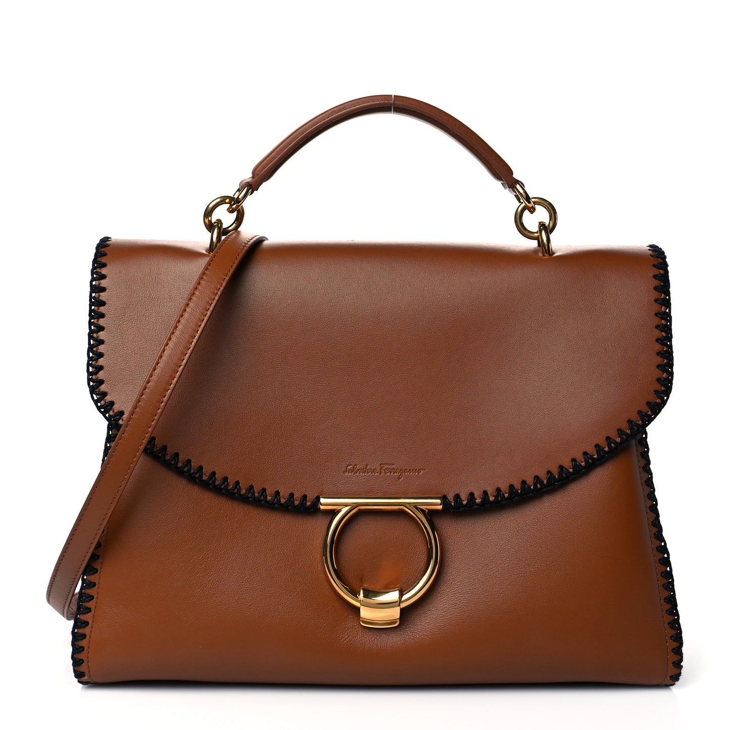 Calfskin Whip Stitch Medium Margot Flap Bag Tan