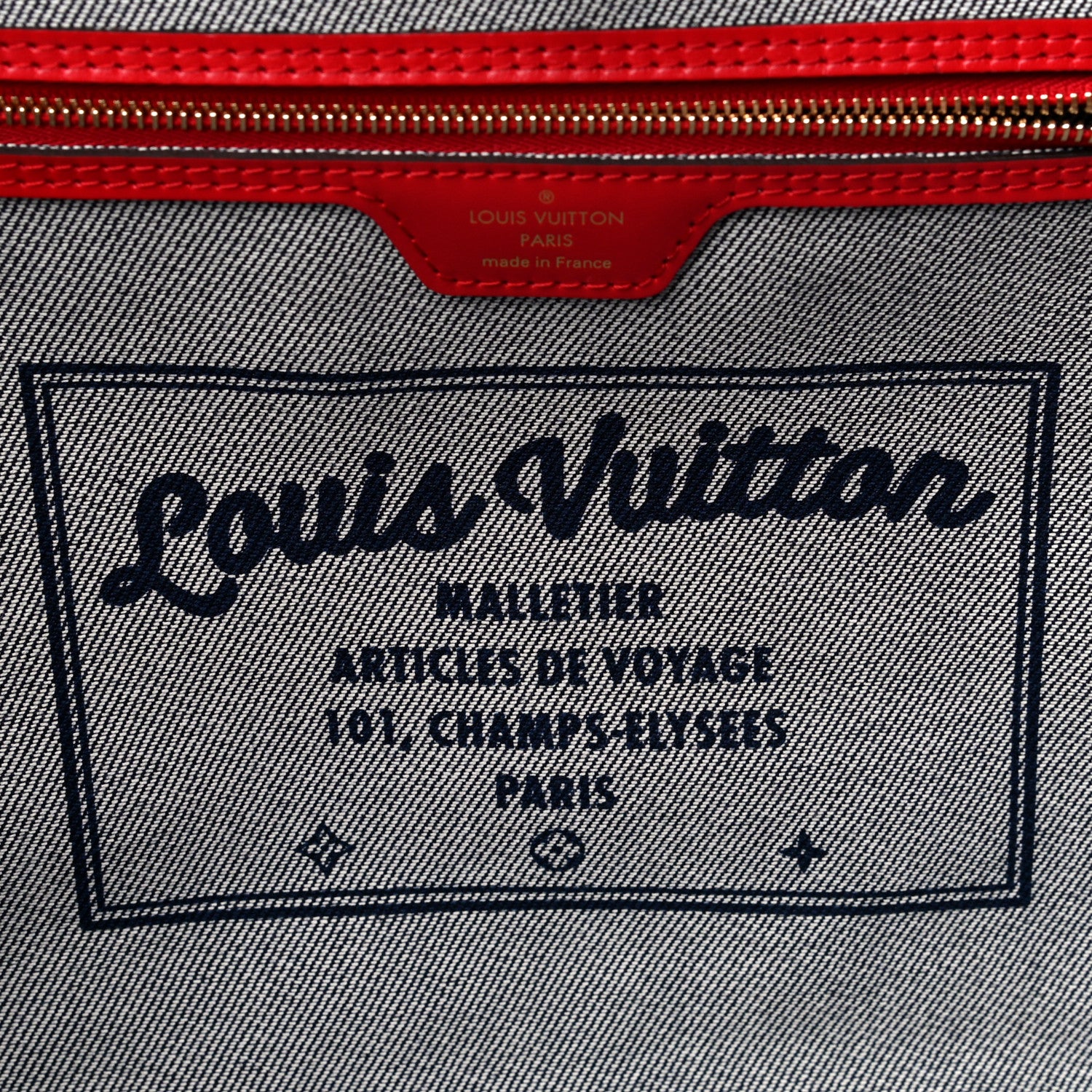 Louis Vuitton Denim Damier Monogram Patchwork Neverfull Blue Rouge 6 of 12