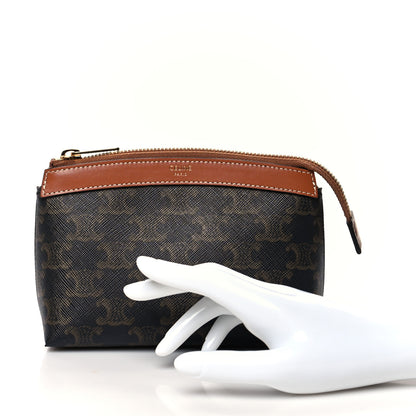 Celine Triomphe Canvas Calfskin Small Zipped Pouch Tan 2 of 9