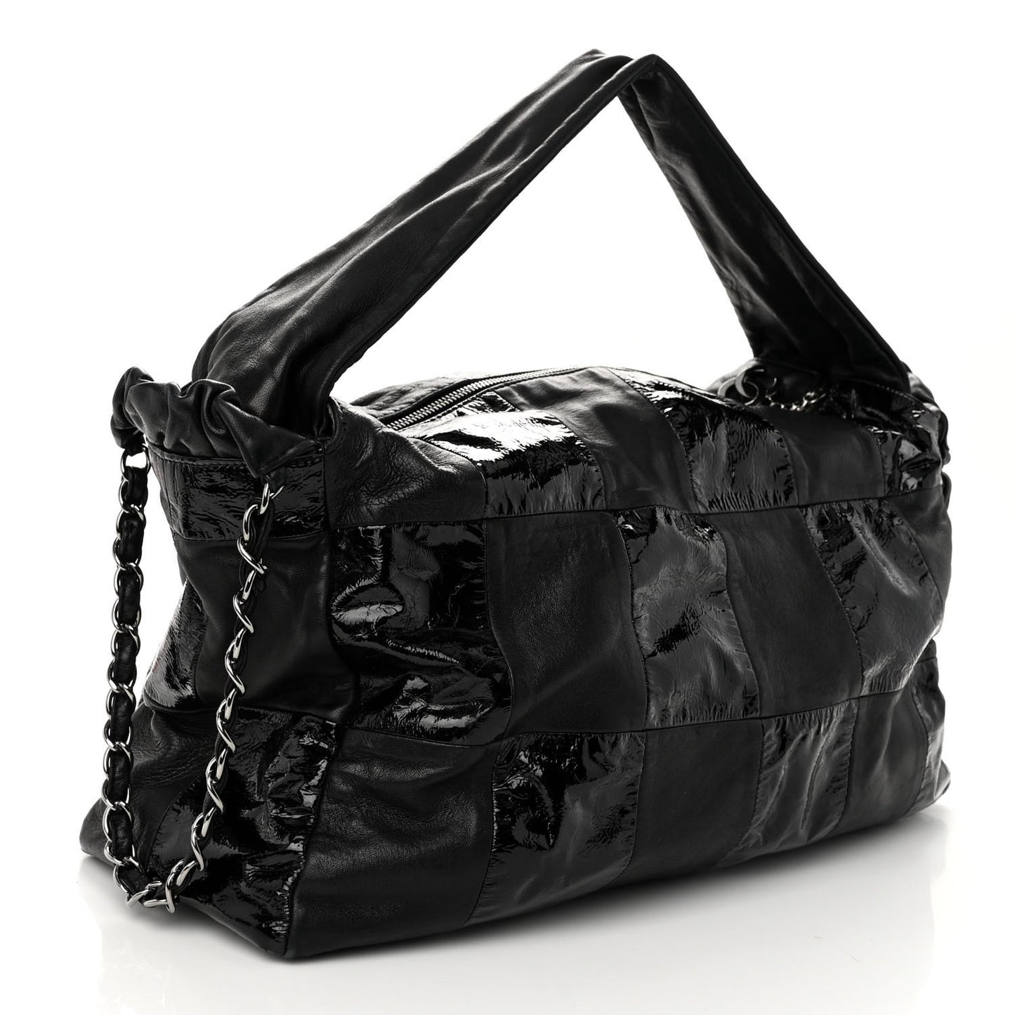 Lambskin Patent Calfskin Brooklyn Patchwork Hobo Black