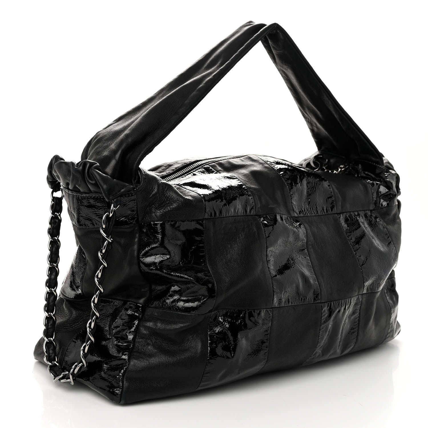 Chanel Lambskin Patent Calfskin Brooklyn Patchwork Hobo Black 3 of 11