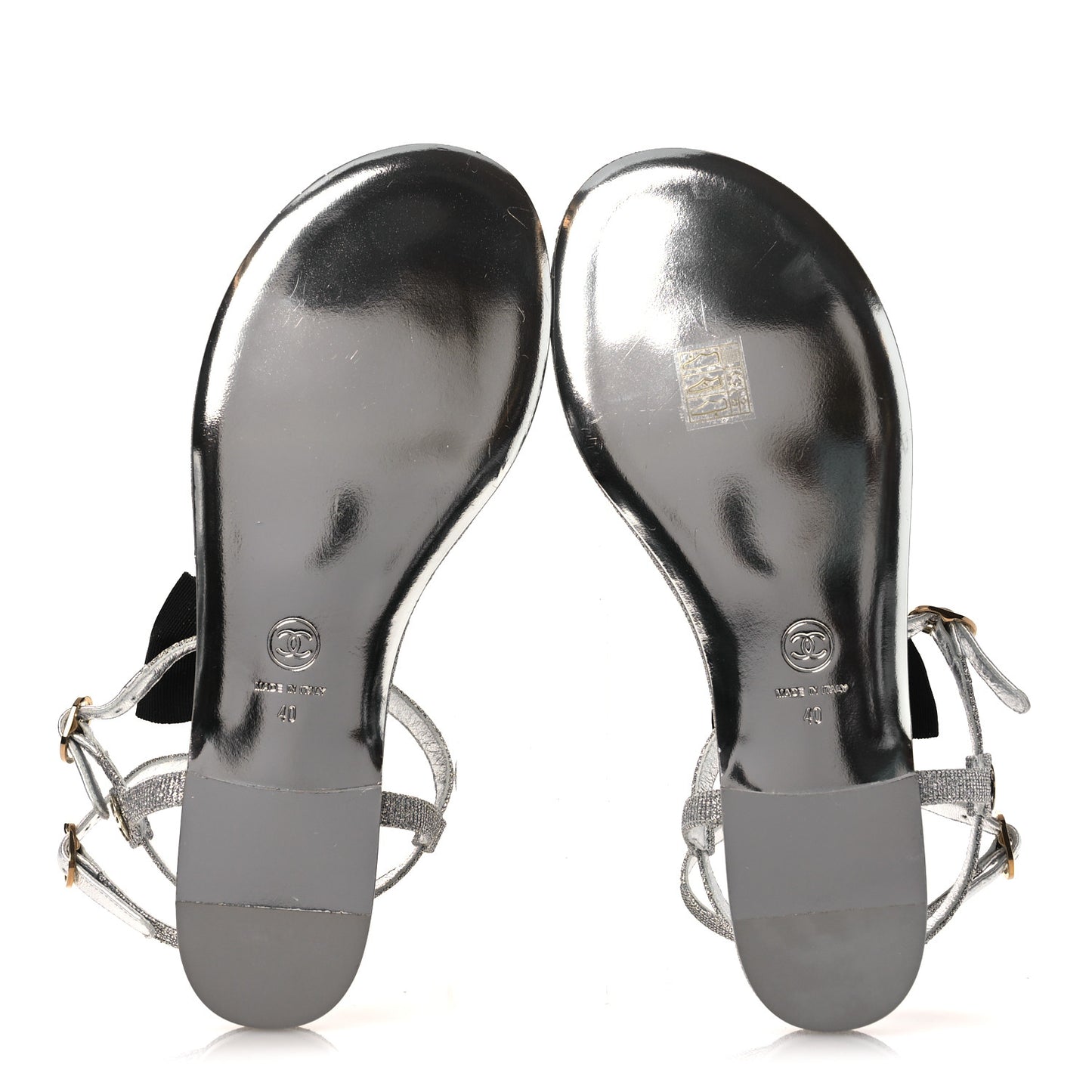 Fabric Grosgrain Pearl Crystal Thong Sandals 40 Silver Black