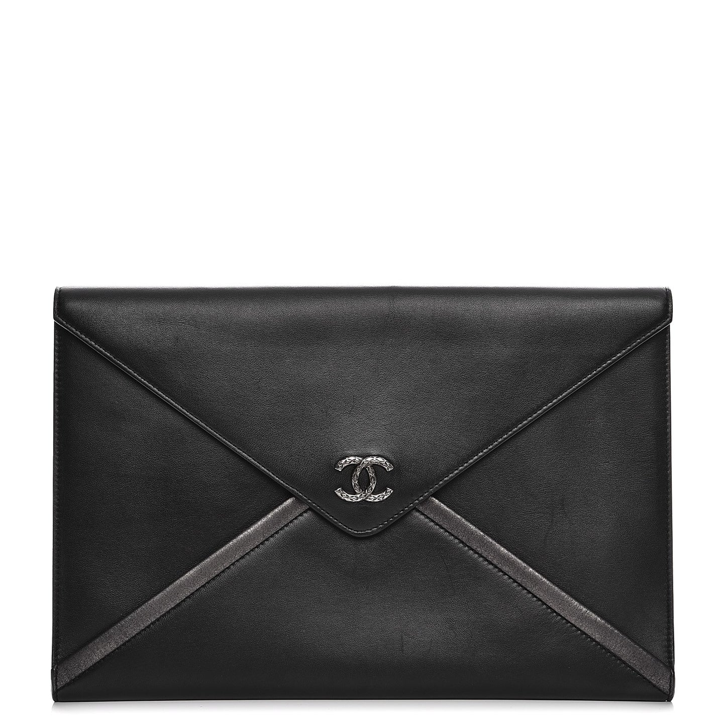 Lambskin Metallic Calfskin Cocomail Envelope Clutch Black Charcoal