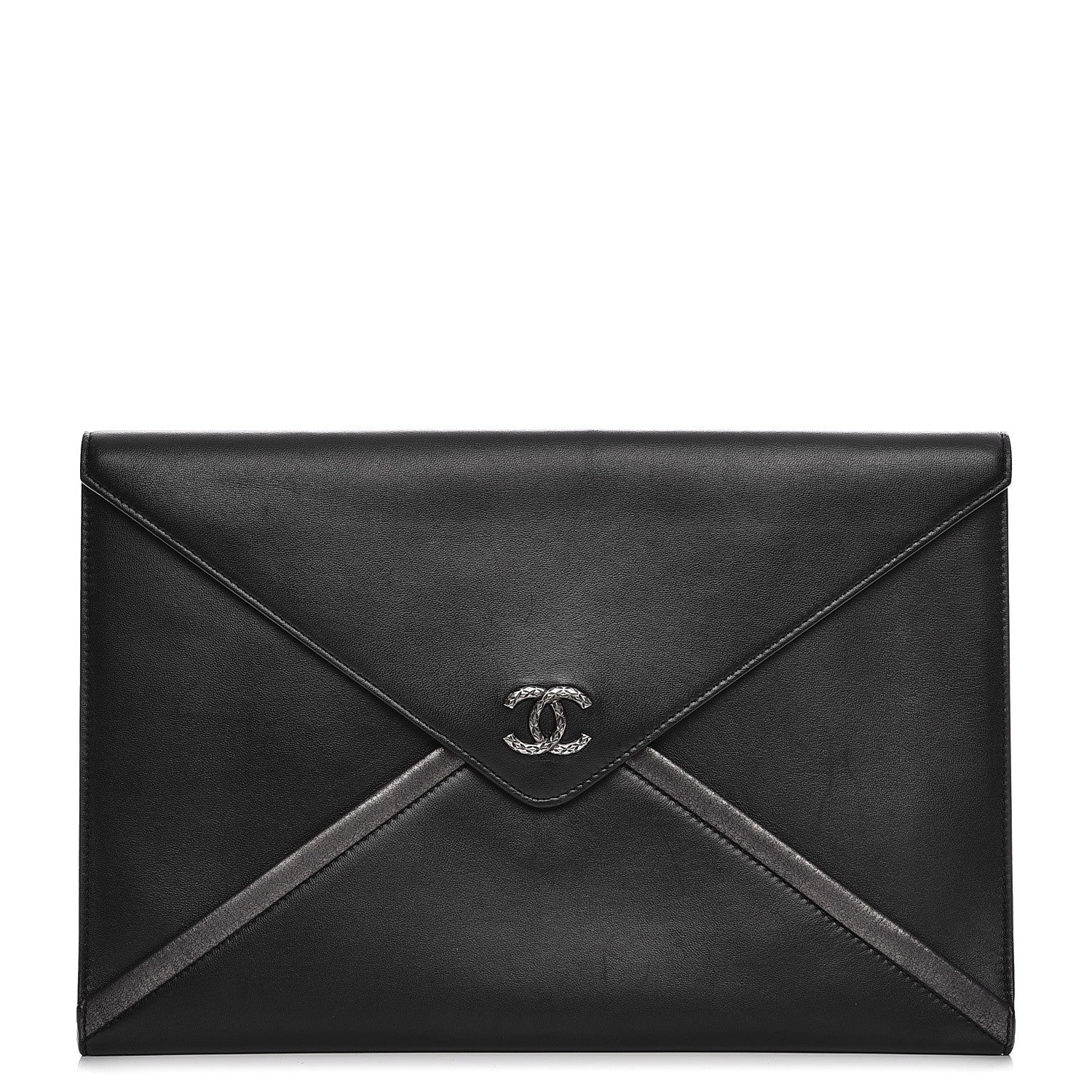 Chanel Lambskin Metallic Calfskin Cocomail Envelope Clutch Black Charcoal 1 of 7