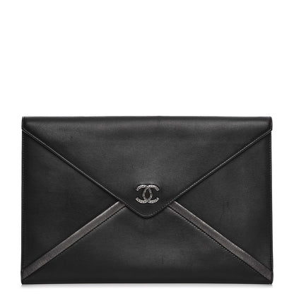 Chanel Lambskin Metallic Calfskin Cocomail Envelope Clutch Black Charcoal 1 of 7