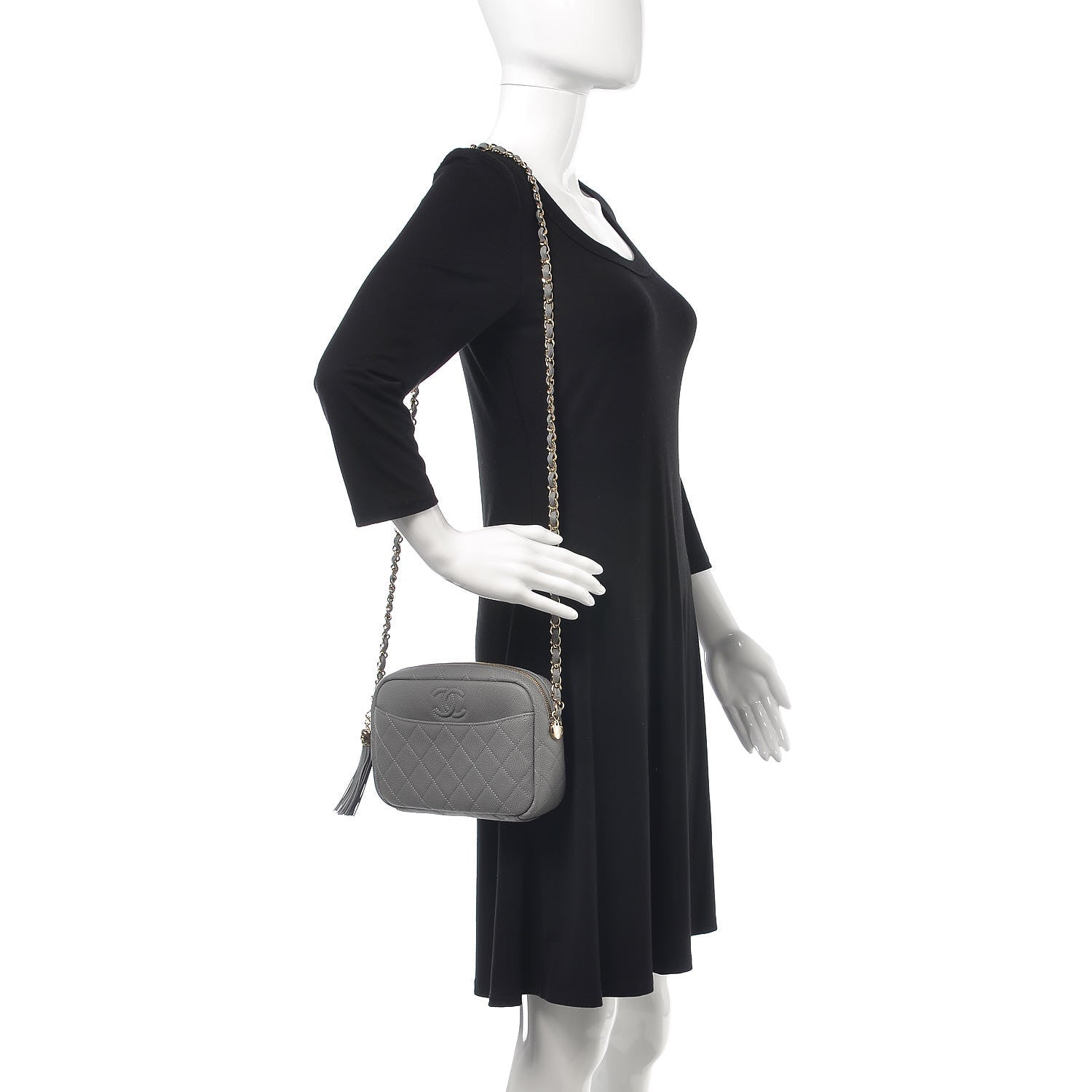 Chanel Caviar Quilted Coco Tassel Small Camera Case Grey 2 of 8