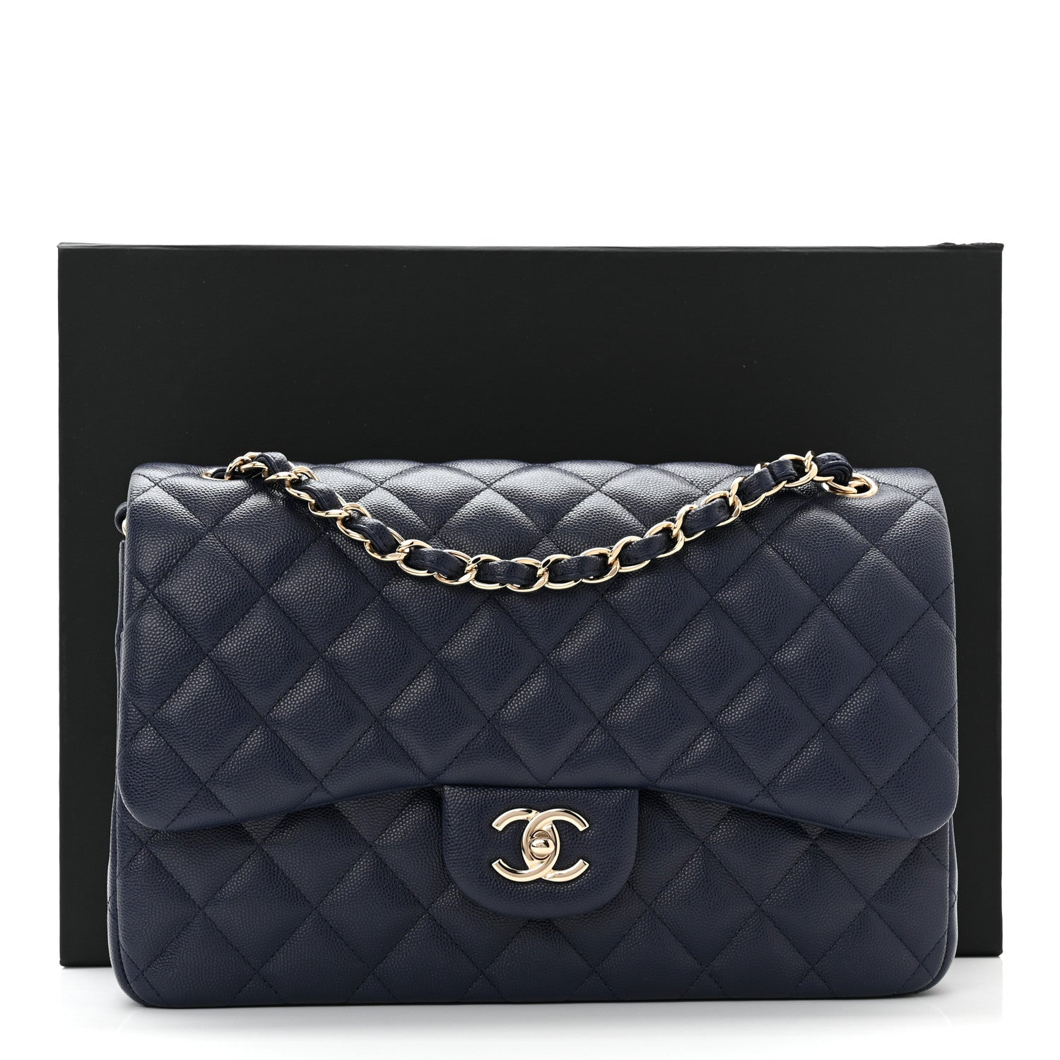 Chanel Caviar Quilted Jumbo Double Flap Navy Blue 10 of 10
