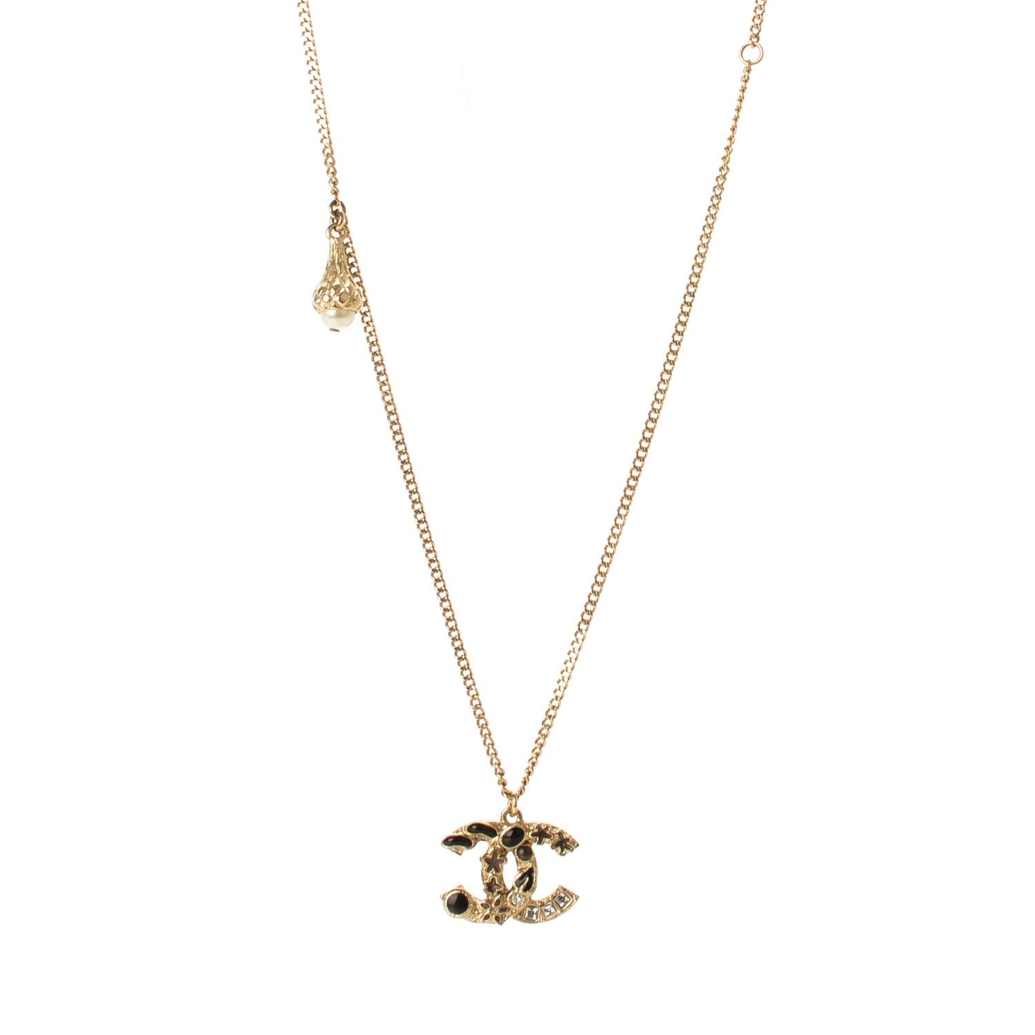 Chanel Enamel Crystal Star CC Necklace Black Gold 1 of 5