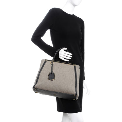 Fendi Canvas Vitello Regular 2Jours Tote Bianco Black 3 of 11