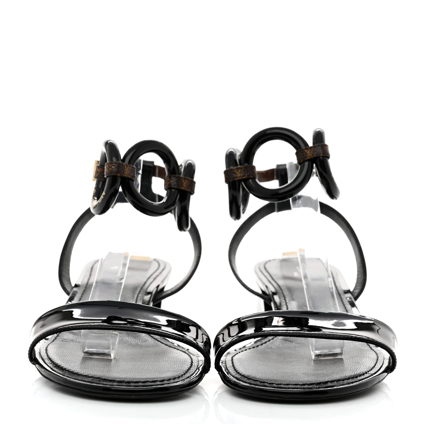 Patent Monogram Vedette Mule Sandals 39.5 Black