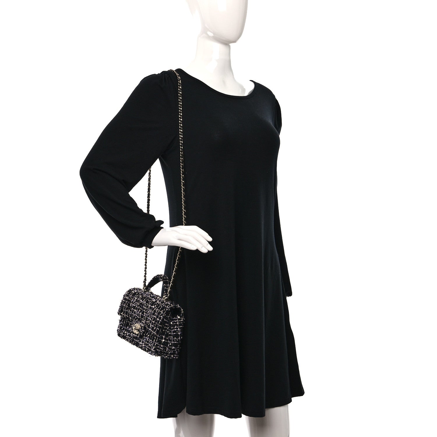 Chanel Tweed Quilted Mini Top Handle Rectangular Flap Black White 2 of 13