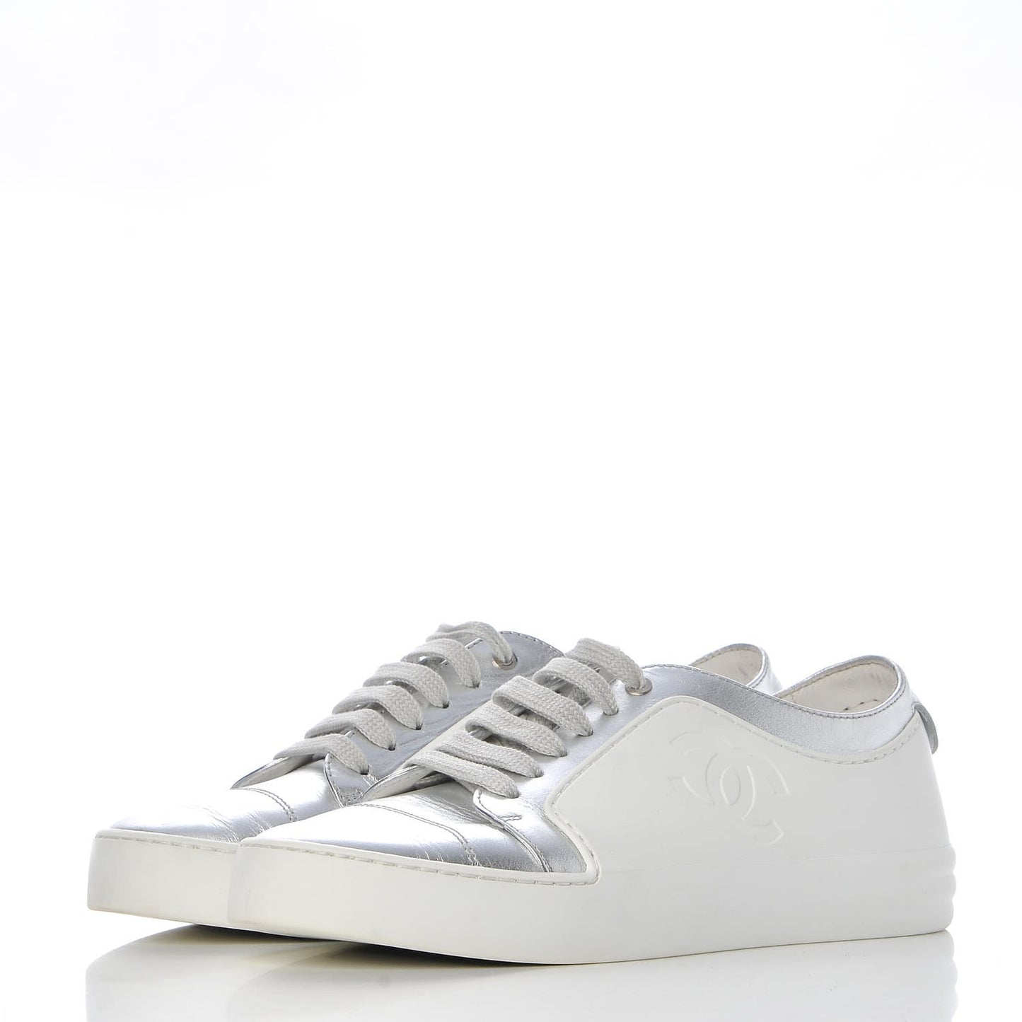 Iridescent Goatskin Sneakers 36 White Silver
