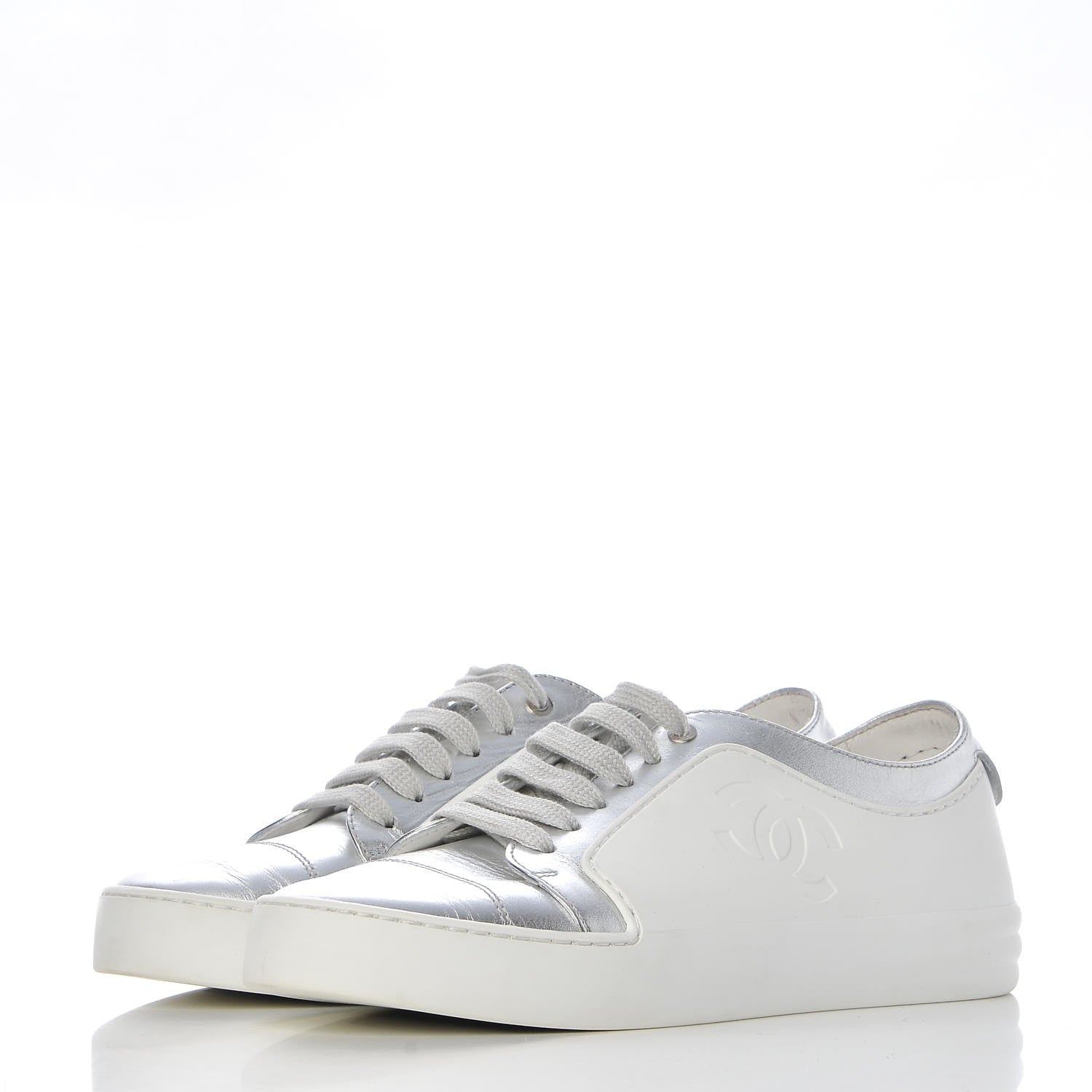Chanel Iridescent Goatskin Sneakers 36 White Silver 3 of 10