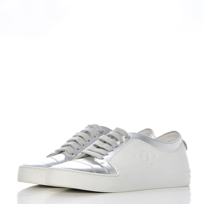Chanel Iridescent Goatskin Sneakers 36 White Silver 3 of 10