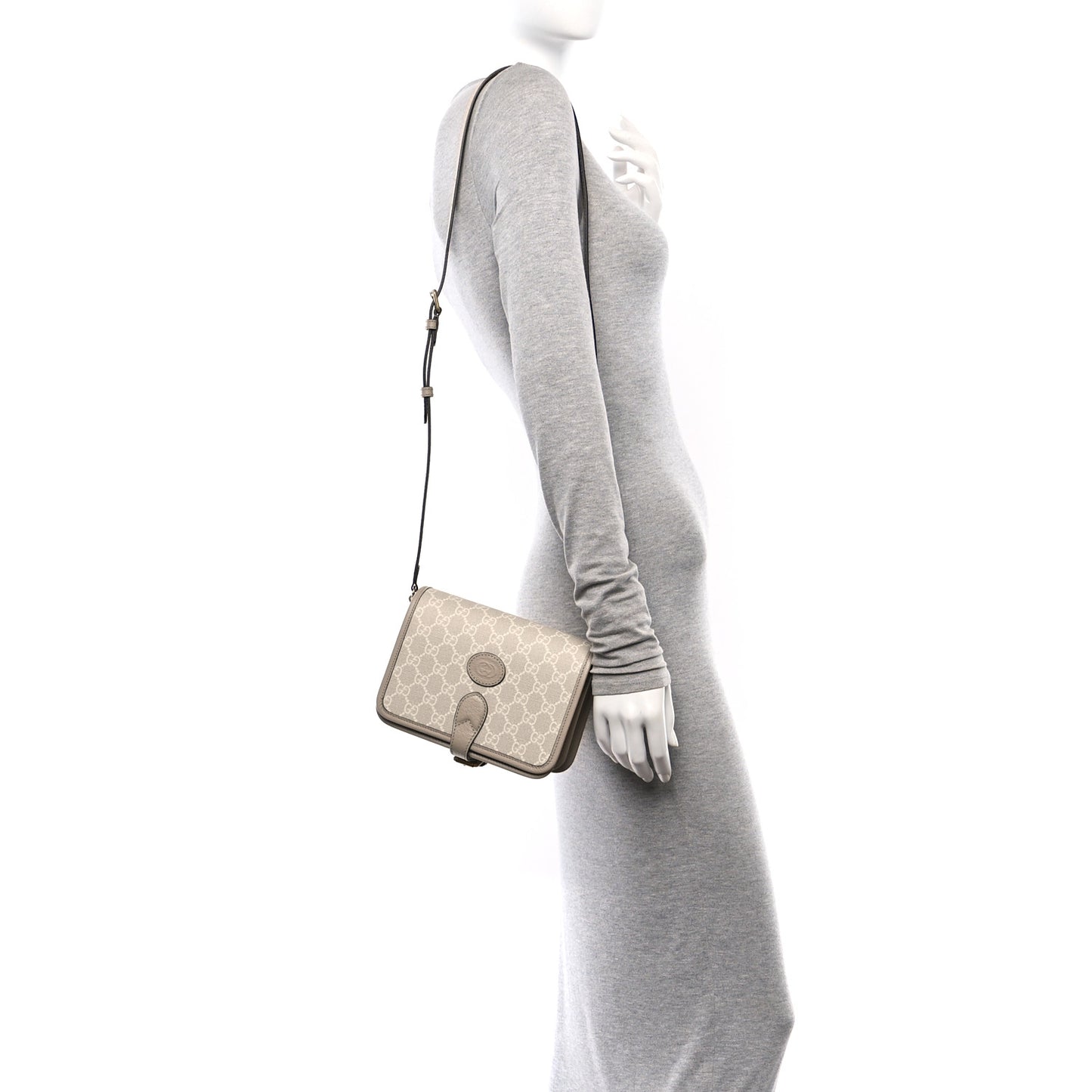 GG Supreme Monogram Textured Dollar Calfskin Mini Retro Interlocking G Flap Shoulder Bag Beige Mystic White Oatmeal