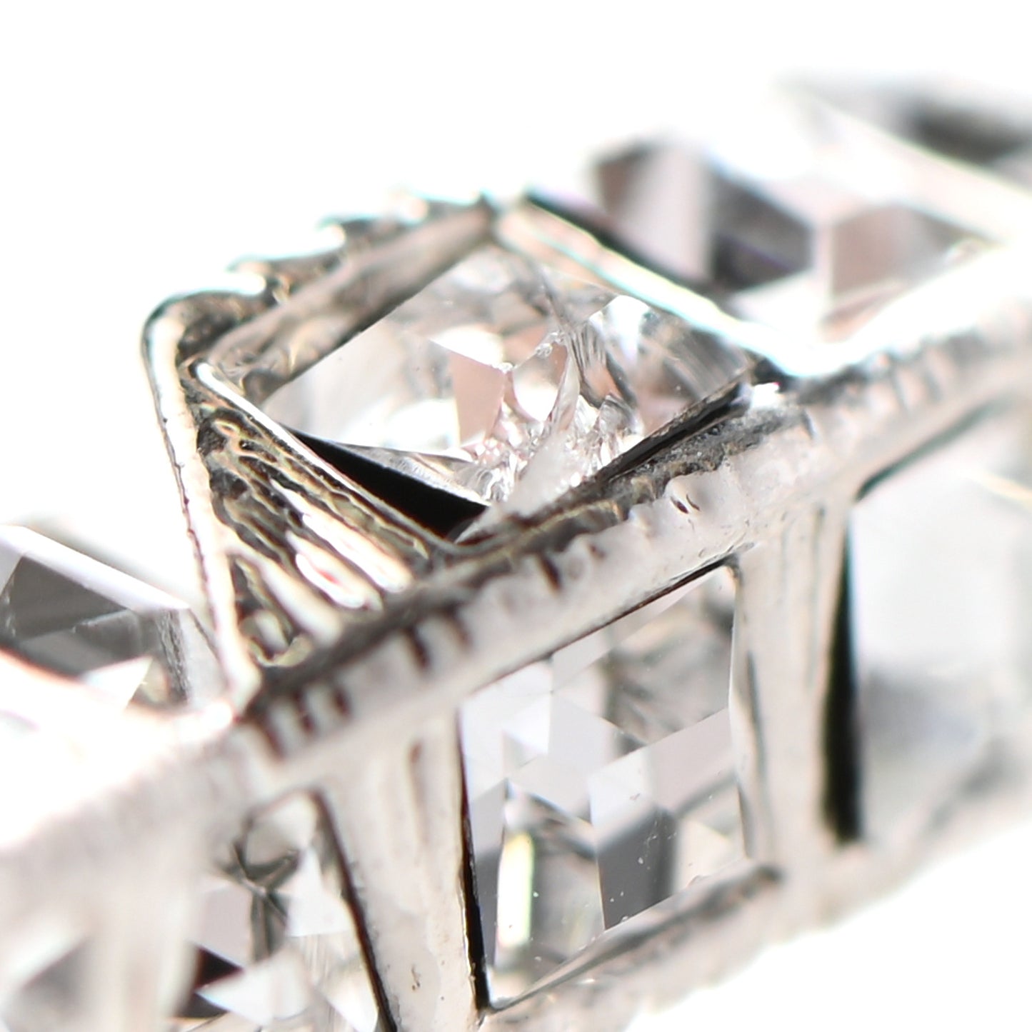 Baguette Crystal CC Drop Earrings Silver