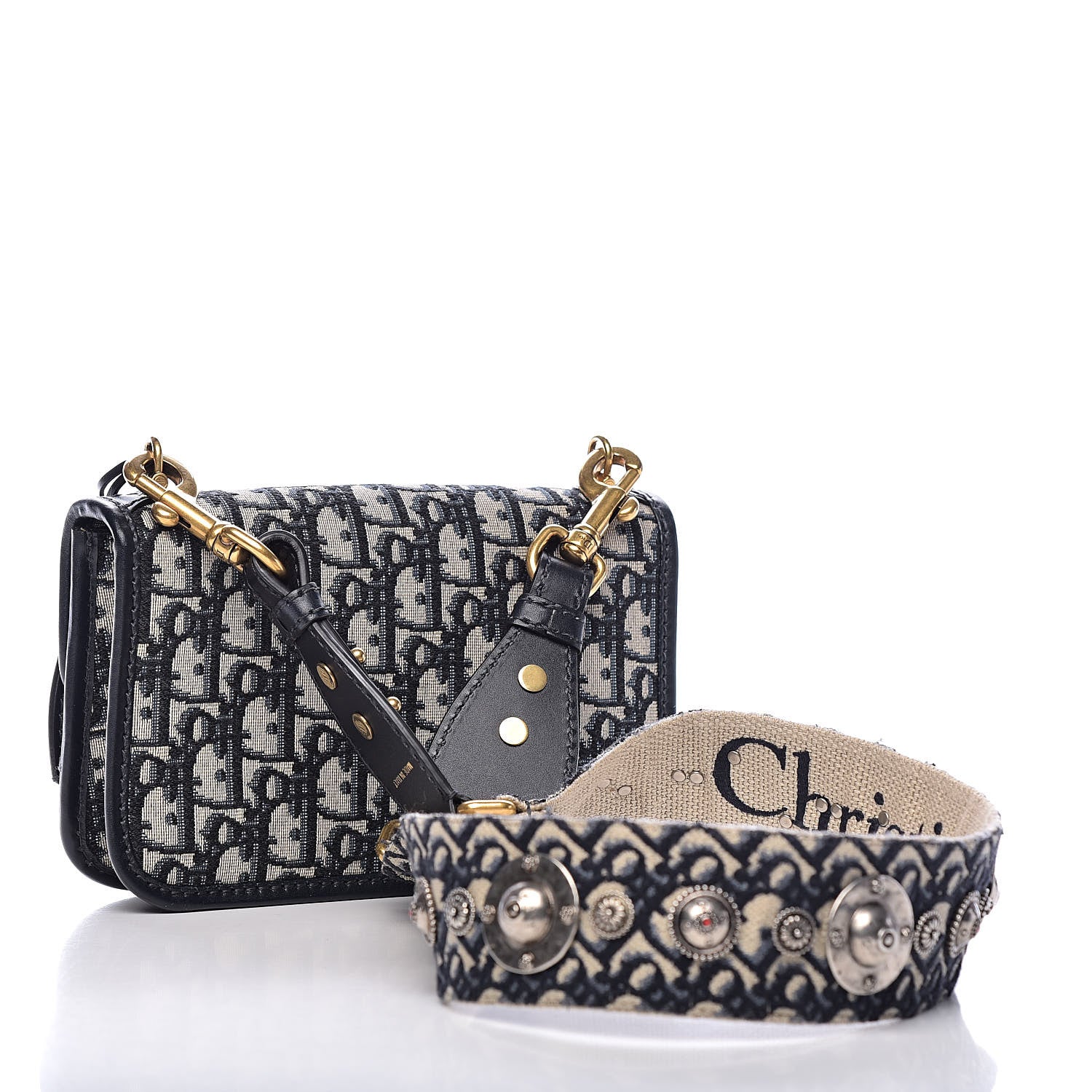 Christian Dior Oblique Small DiorAddict Flap Bag Navy Blue 3 of 10