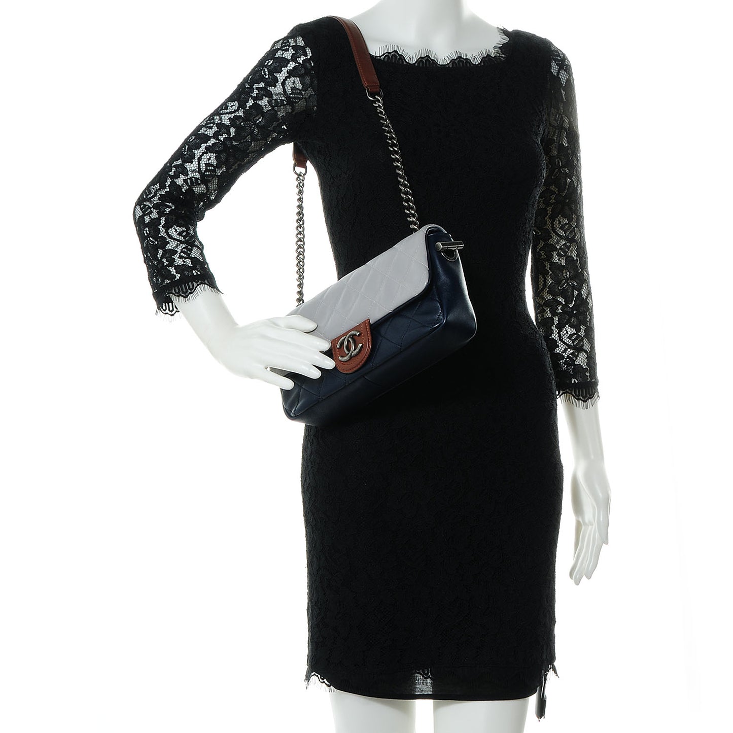 Iridescent Calfskin Tri-Color Country Chic Flap Navy Blue