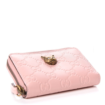 Gucci Guccissima Signature Crystal Cat Zip Around Card Case Light Candy Pink 10 of 13