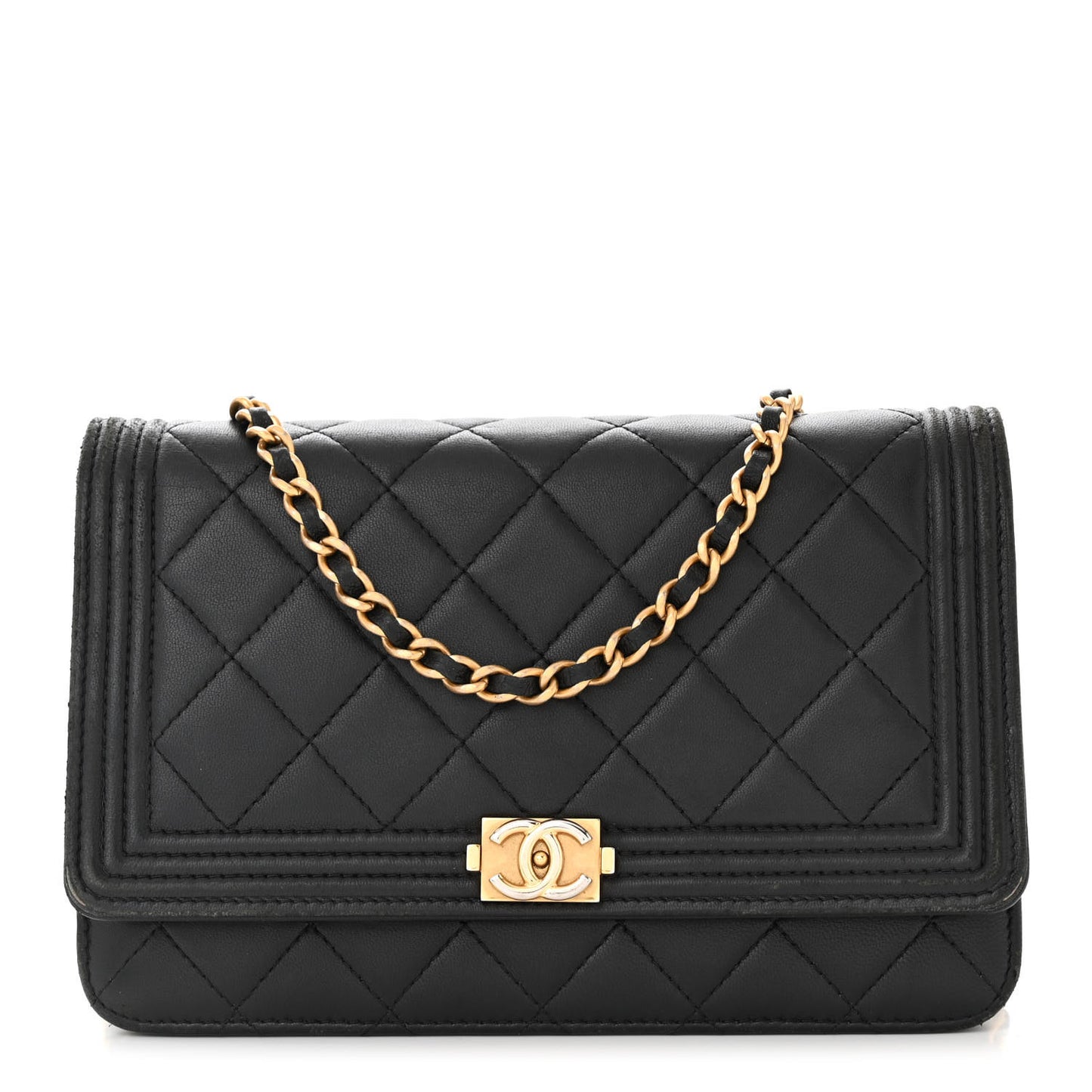 Lambskin Quilted Boy Wallet On Chain WOC Black