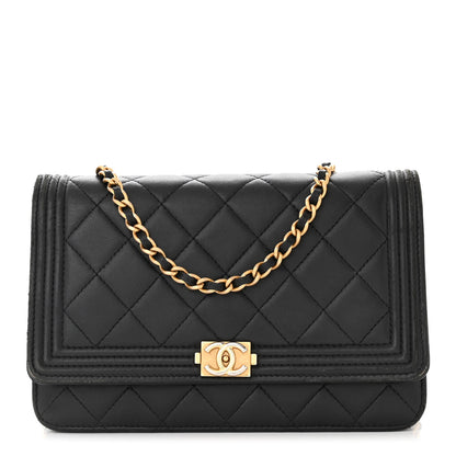 Chanel Lambskin Quilted Boy Wallet On Chain WOC Black 1 of 14