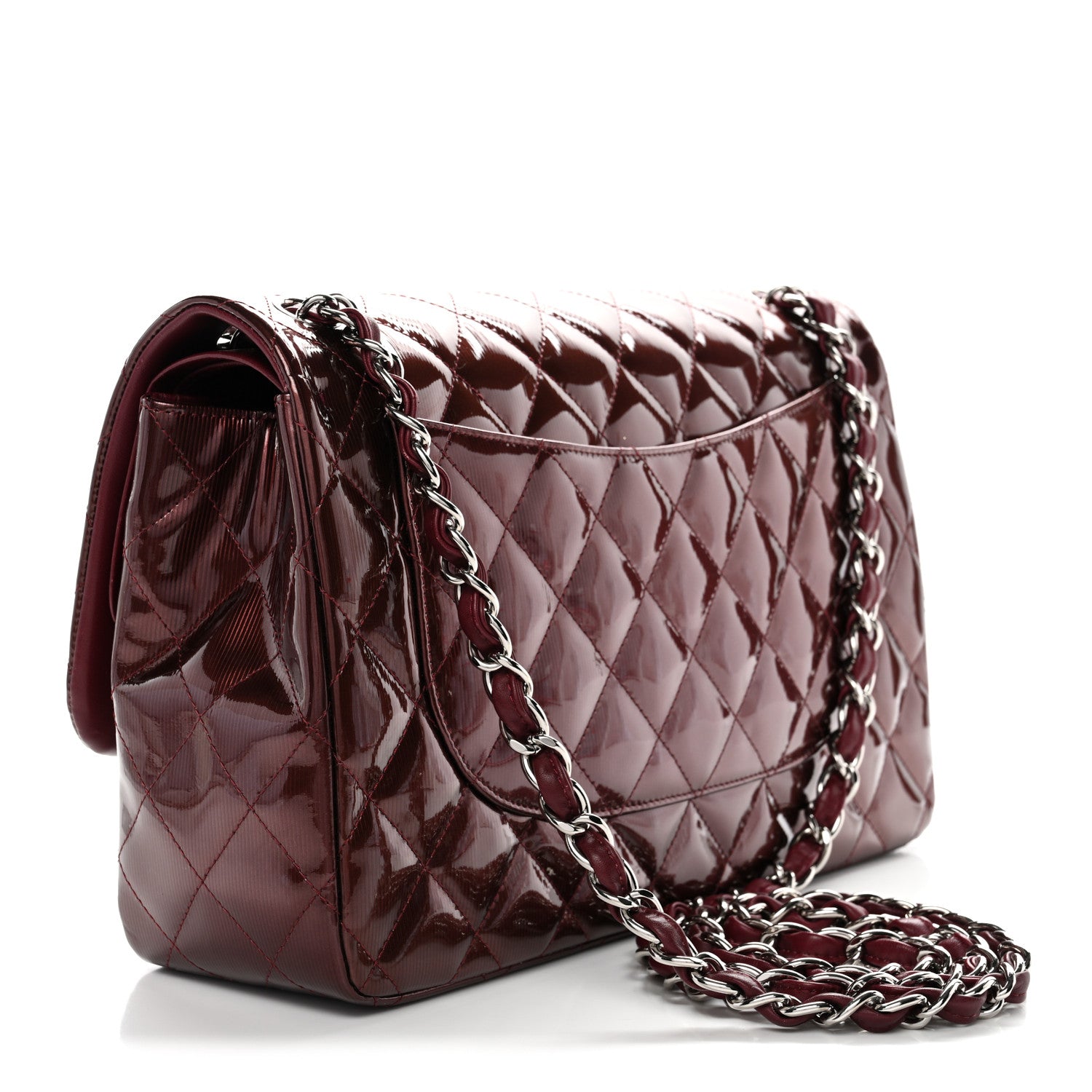 Chanel Striated Patent Quilted Jumbo Double Flap Burgundy 1835898