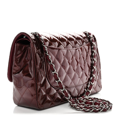 Chanel Striated Patent Quilted Jumbo Double Flap Burgundy 3 of 12