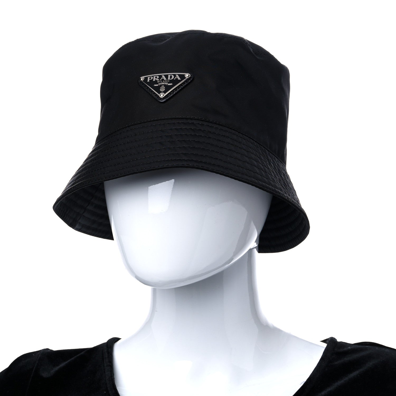 Prada Re-Nylon Metal Triangle Logo Womens Bucket Hat M Black 2 of 7