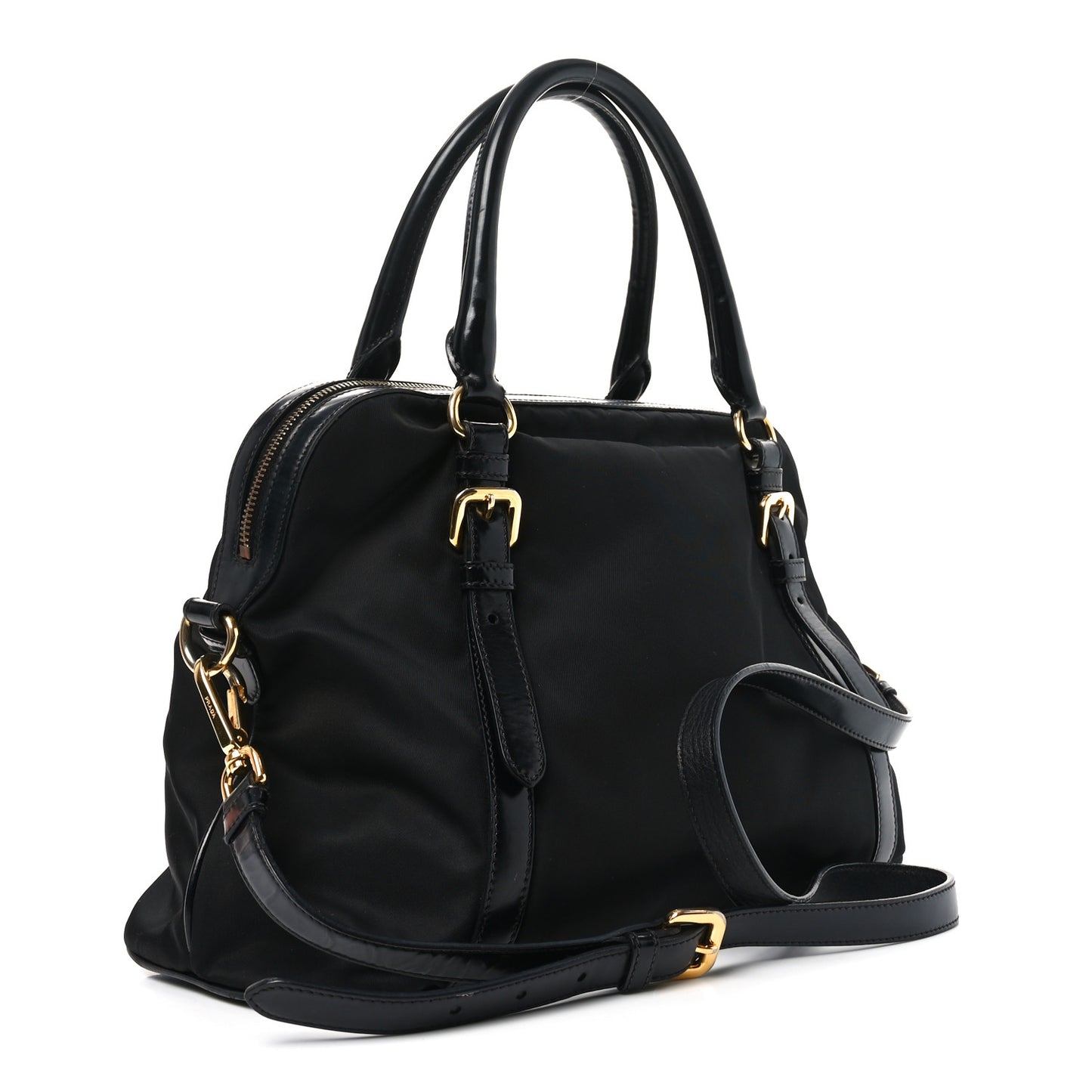 Tessuto Nylon Calfskin Dome Satchel Black