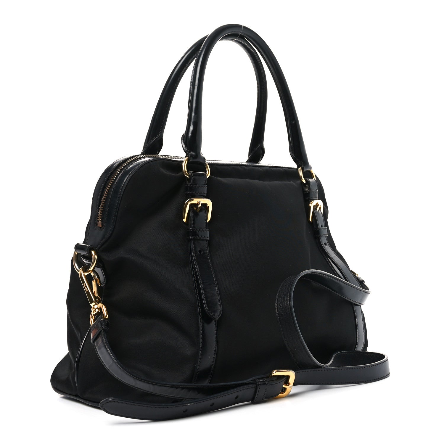 Prada Tessuto Nylon Calfskin Dome Satchel Black 3 of 10