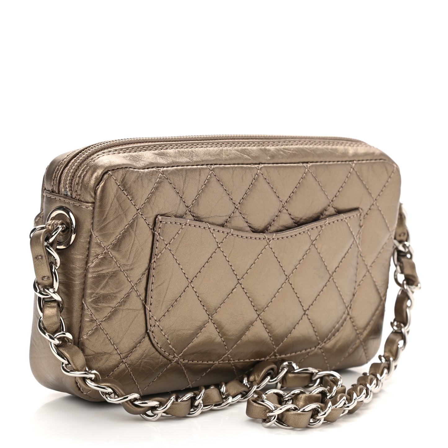 Metallic Aged Calfskin Quilted Cotton Club Pochette Bronze