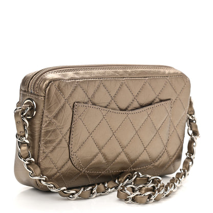 Chanel Metallic Aged Calfskin Quilted Cotton Club Pochette Bronze 3 of 12