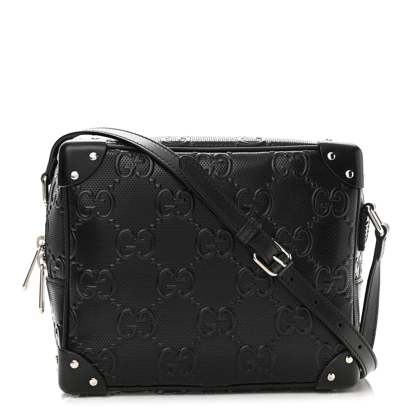 Calfskin GG Tennis Embossed Square Messenger Bag Black