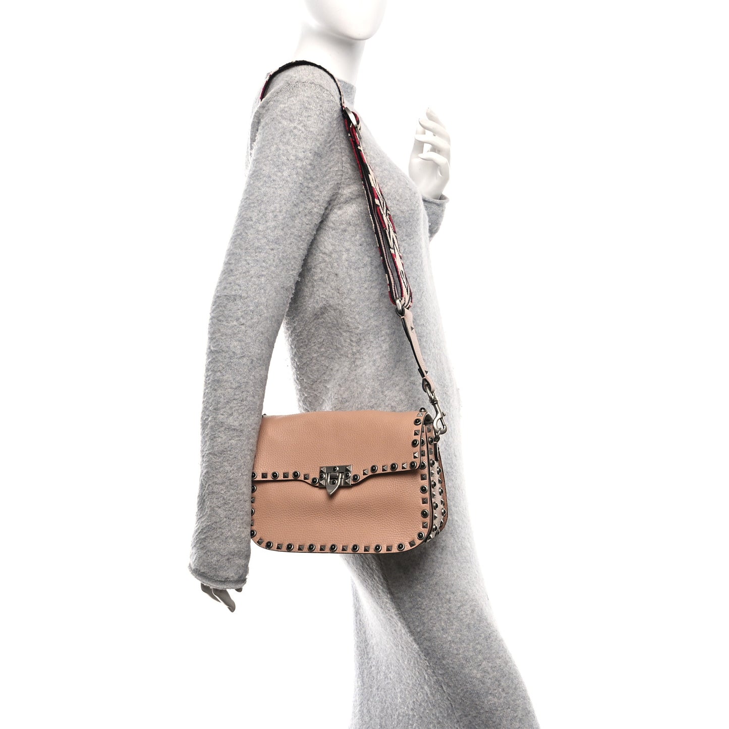 Grained Calfskin Onyx Medium Guitar Strap Rockstud Rolling Flap Saddle Bag Soft Noisette