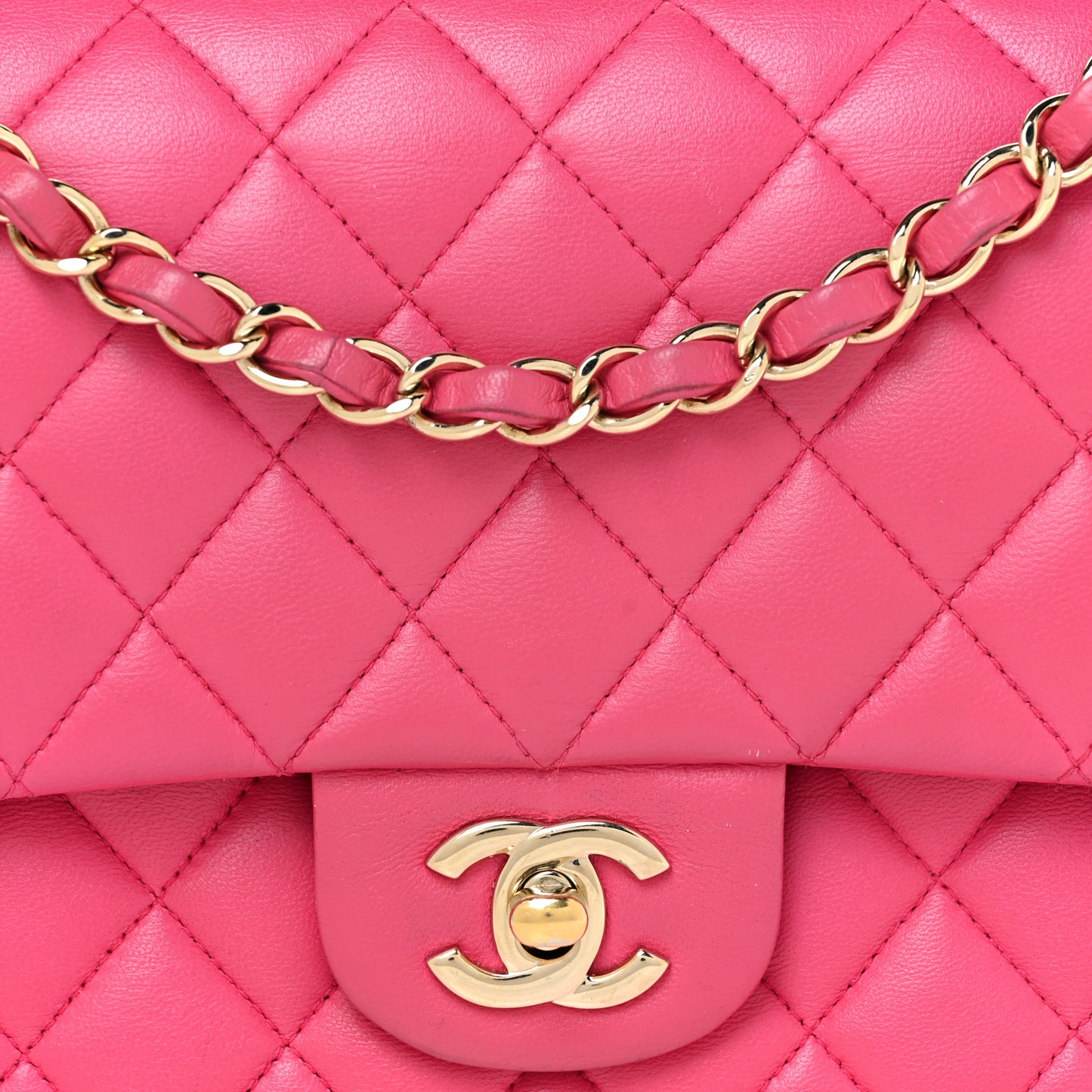 Lambskin Quilted Medium Double Flap Dark Pink
