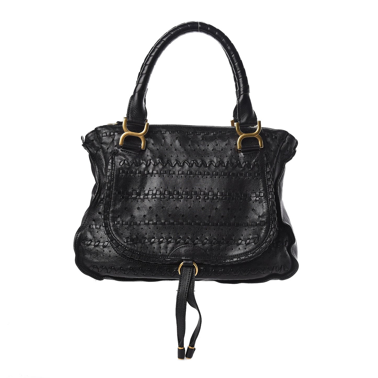 Lambskin Embroidered Medium Marcie Satchel Black