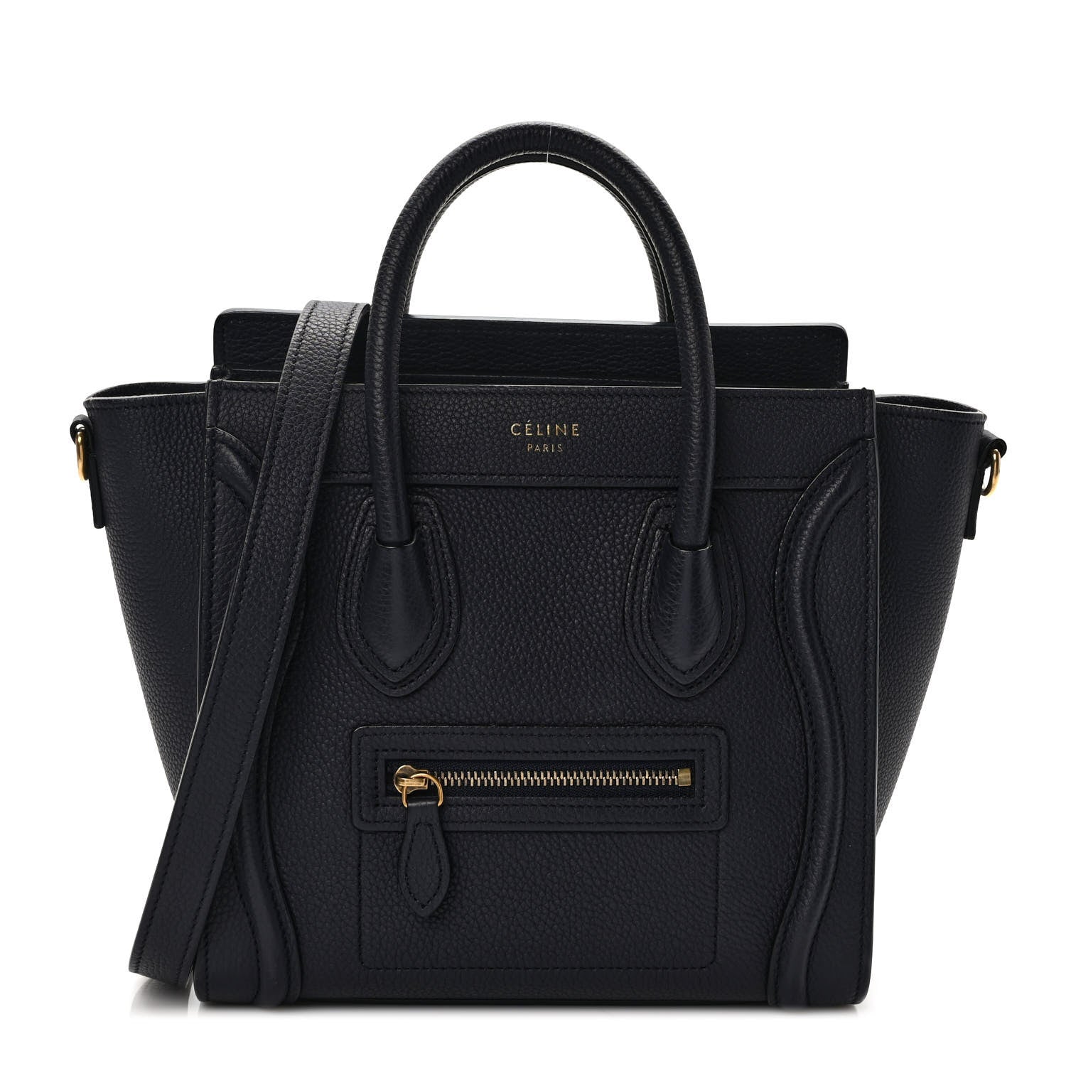 Celine Drummed Calfskin Nano Luggage Navy Blue 1 of 9
