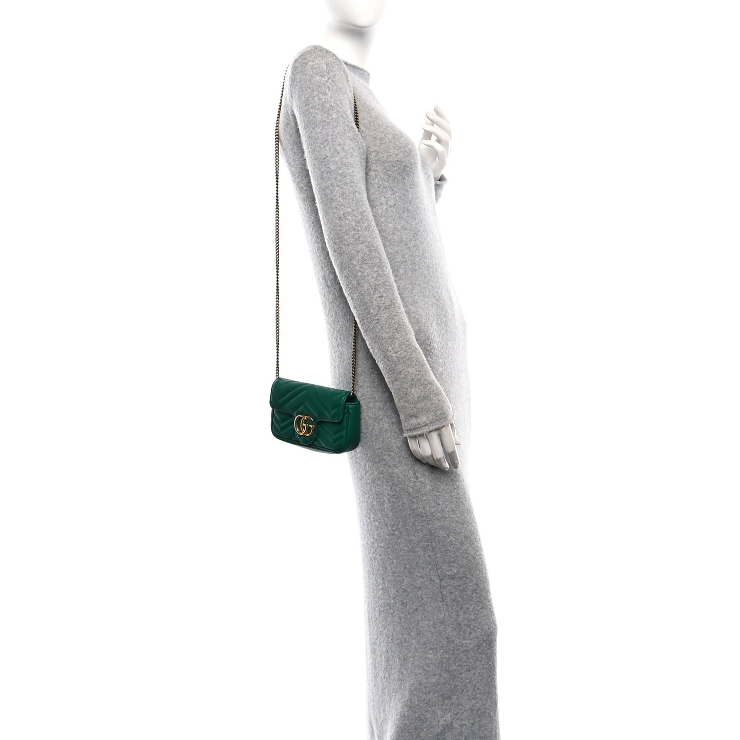 Calfskin Matelasse Super Mini GG Marmont Shoulder Bag Emerald Green