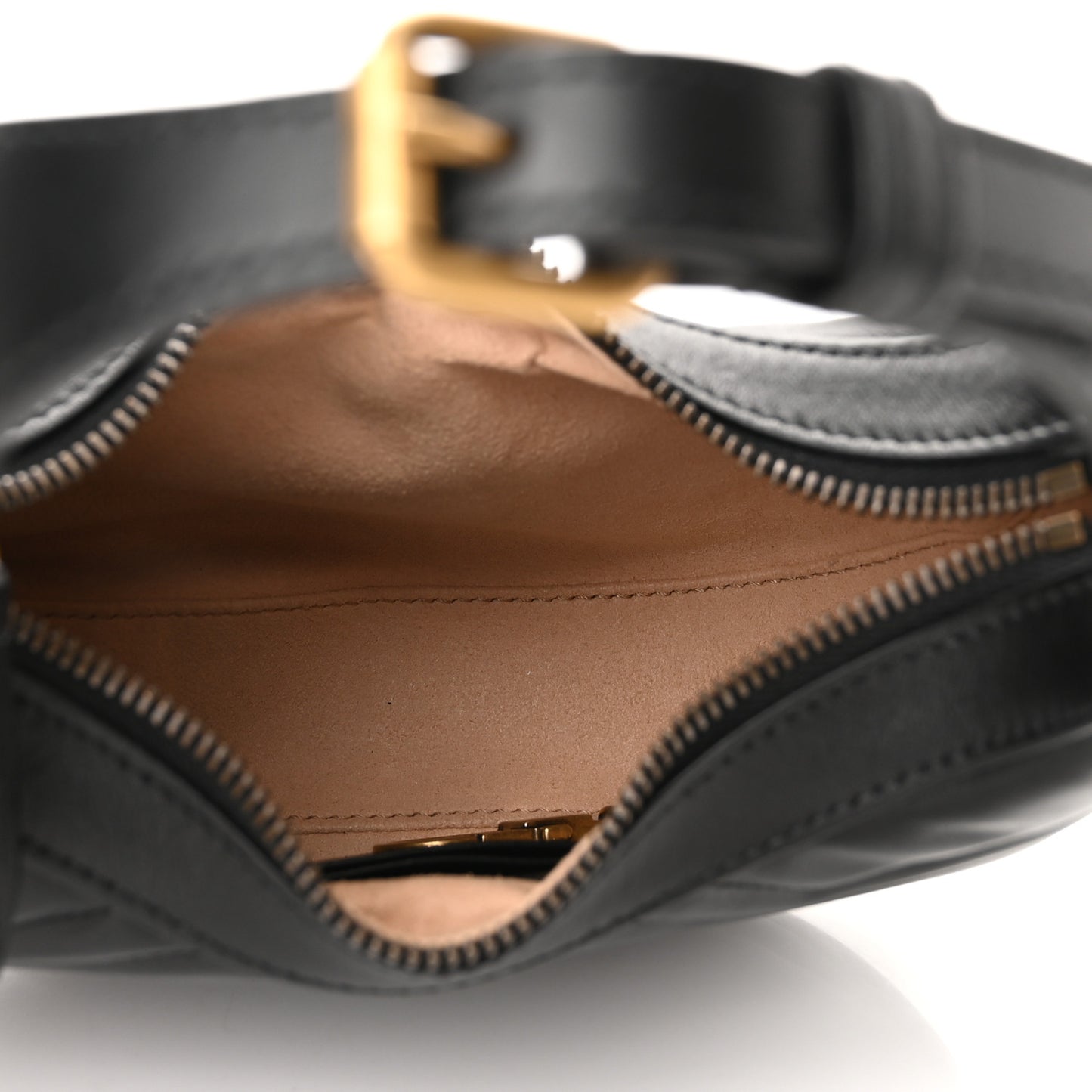 Calfskin Matelasse Chevron Mini GG Marmont Half Moon Hobo Black
