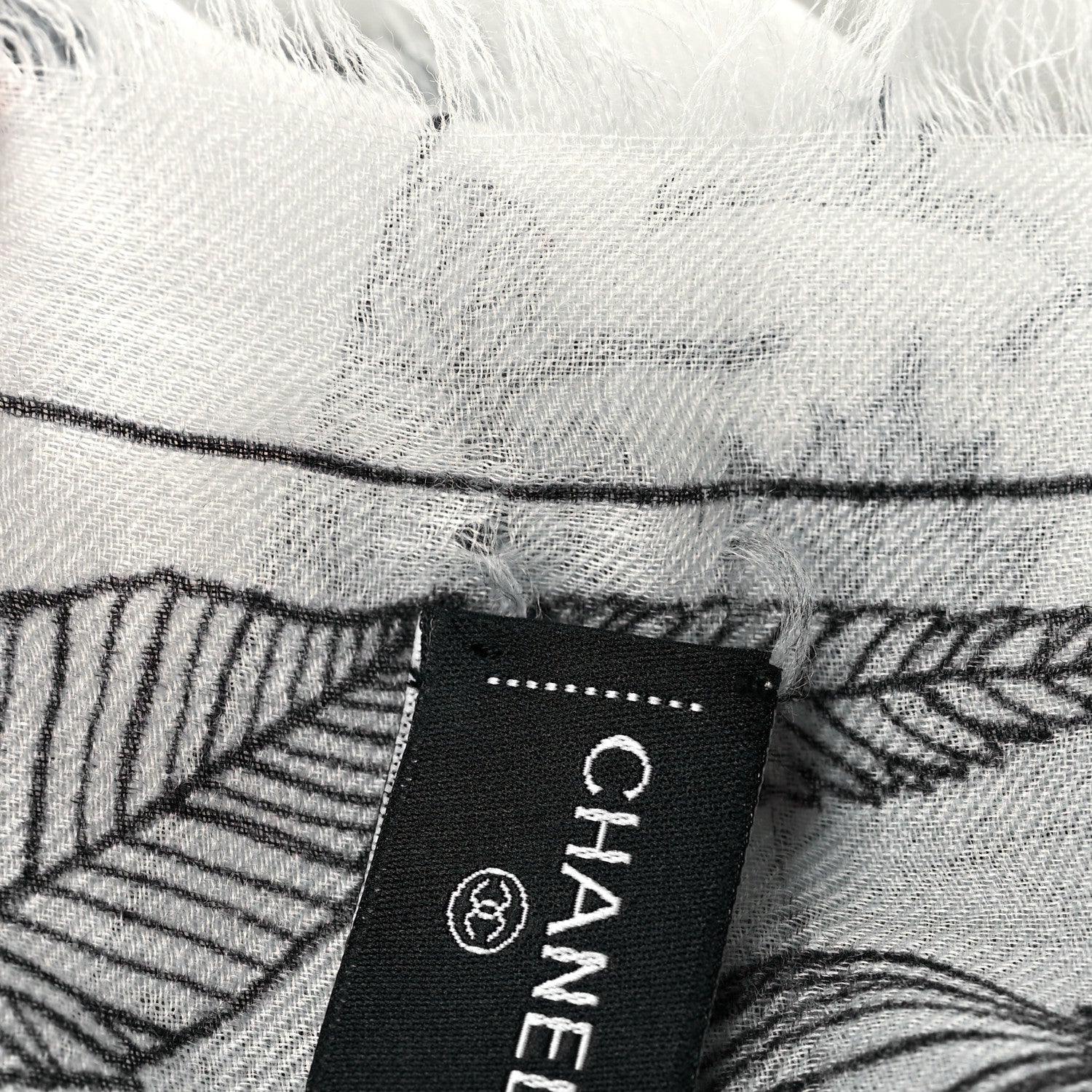 Chanel Cashmere CC Logo Leaves Scarf White Black 8 of 10