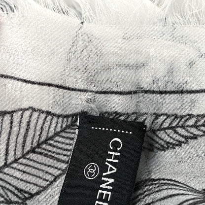 Chanel Cashmere CC Logo Leaves Scarf White Black 8 of 10