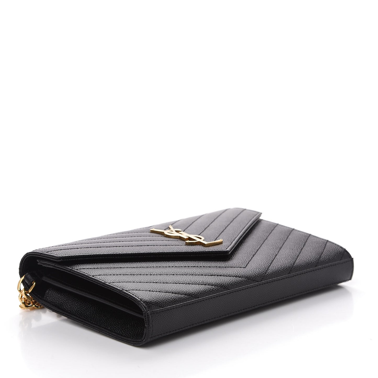 Grain De Poudre Matelasse Chevron Monogram Chain Wallet Black