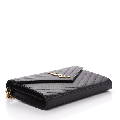 Saint Laurent Grain De Poudre Matelasse Chevron Monogram Chain Wallet Black 4 of 10
