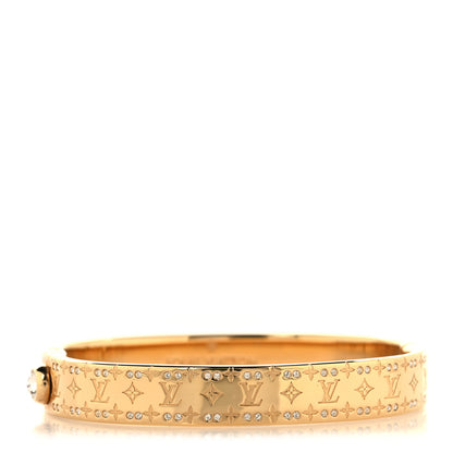 Louis Vuitton Brass Crystal Monogram Nanogram Strass Cuff S Gold 1 of 7