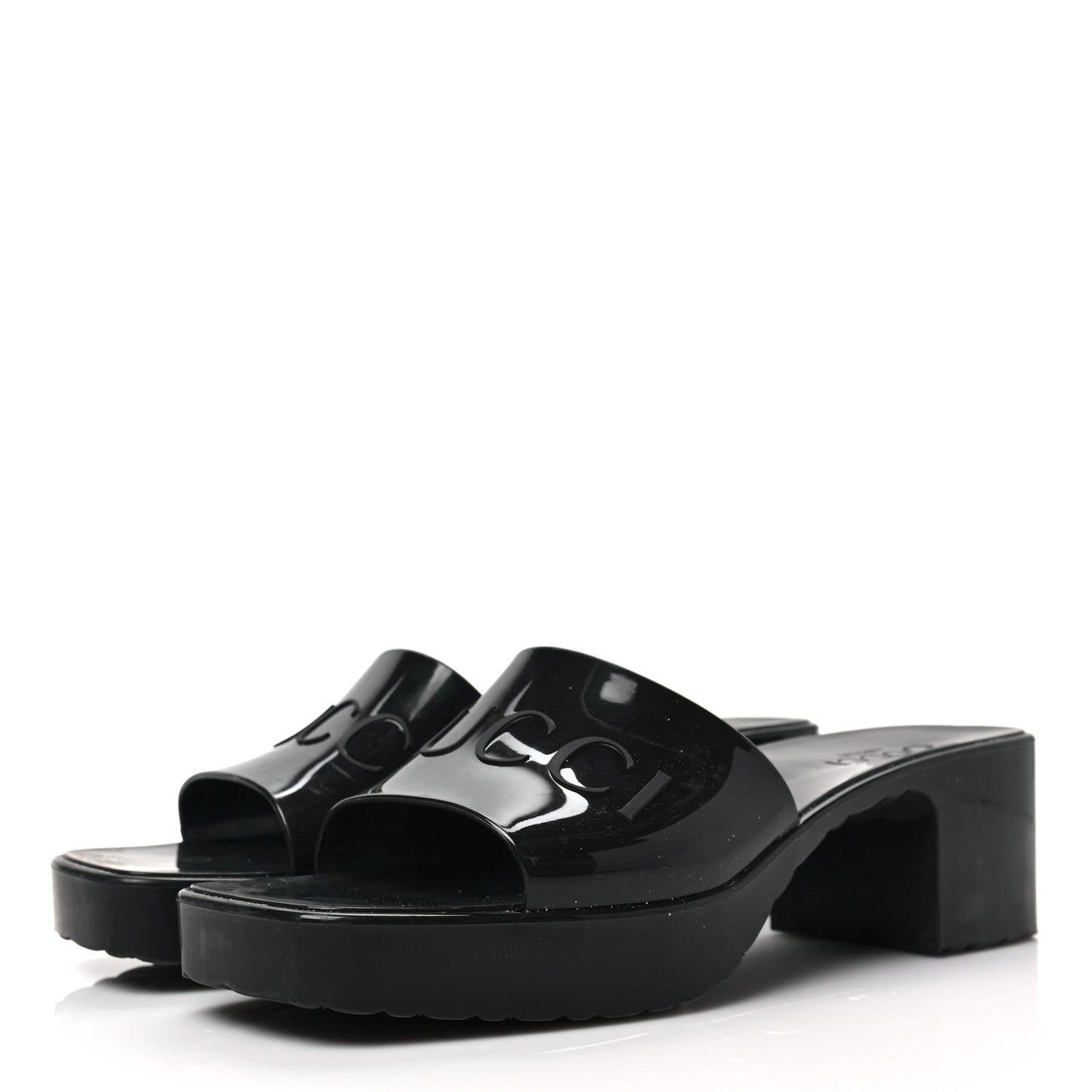 Rubber Gucci Logo Womens Platform 20/60mm Slide Sandals 39 Black