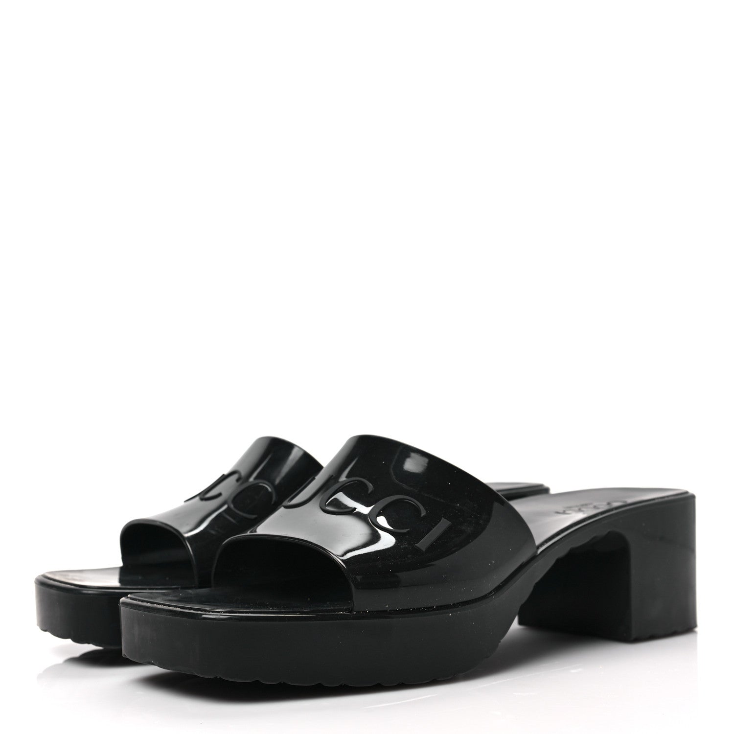 Gucci Rubber Gucci Logo Womens Platform 20/60mm Slide Sandals 39 Black 2 of 8