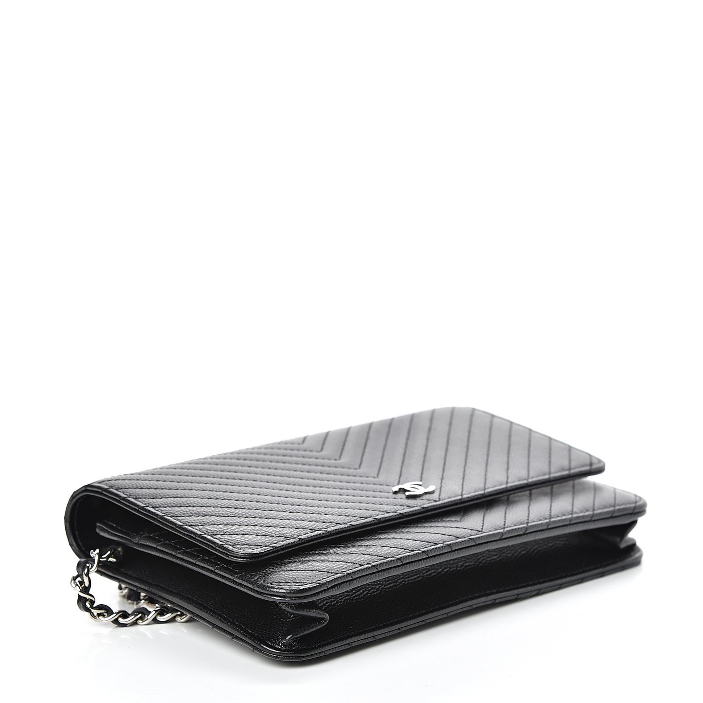 Caviar Chevron Quilted Wallet On Chain WOC Black
